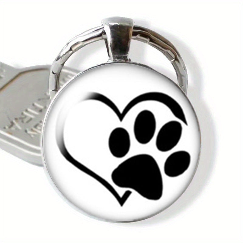 Wholesale Fashion Single Big Heart with Puppy Paw Print Pattern Glass Keychains